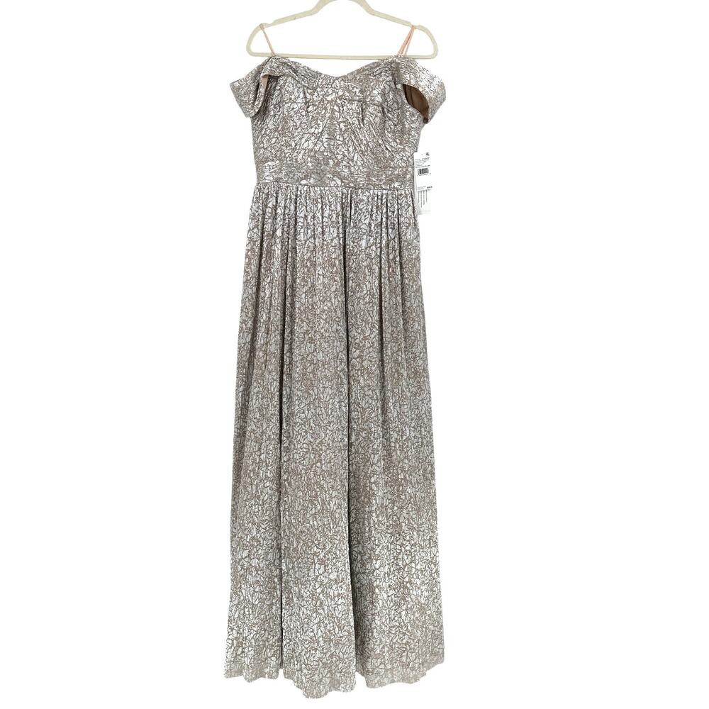 Aidan Mattox Women's Silver Gold Off The Shoulder Metallic Gown Size 10 - Picture 2 of 11